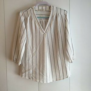 Jon & Anna  White & Gray Stripe V-Neck Sleeveless Top - Women SZ M